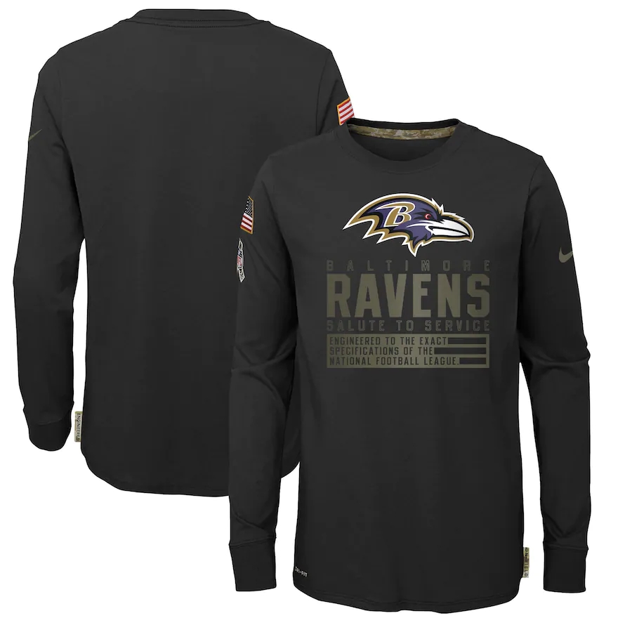 Nike Baltimore Ravens Youth Black Salute to Service Long Sleeve TShirt->nfl t-shirts->Sports Accessory